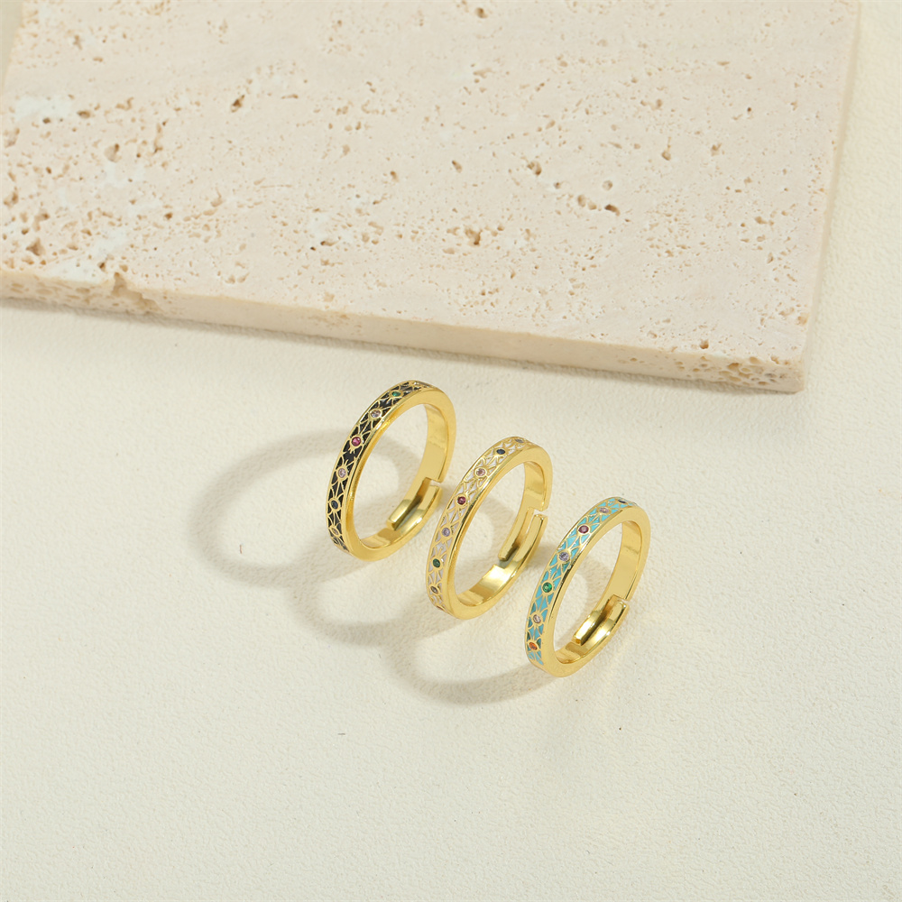 Copper 14K Gold Plated Vintage Style Simple Style Commute Enamel Inlay Geometric Zircon Open Rings display picture 10