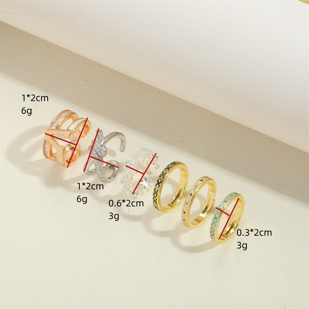 Copper 14K Gold Plated Vintage Style Simple Style Commute Enamel Inlay Geometric Zircon Open Rings display picture 8