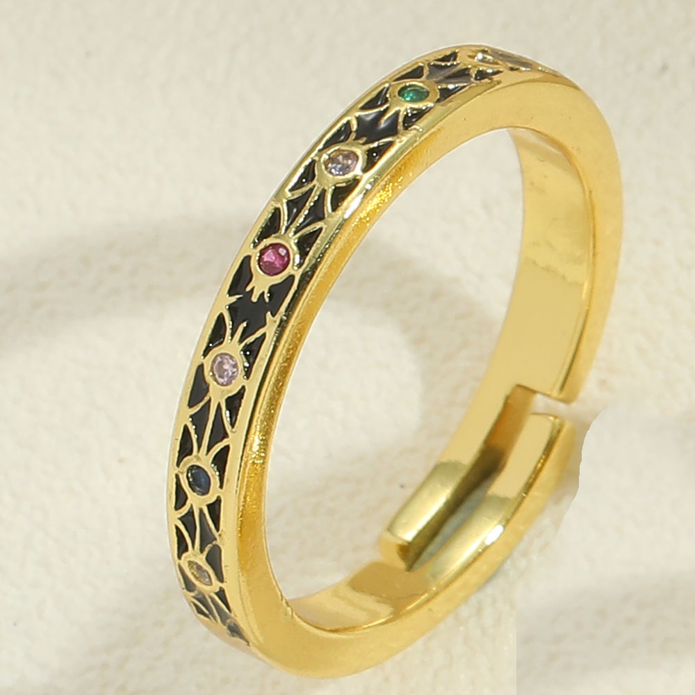 Copper 14K Gold Plated Vintage Style Simple Style Commute Enamel Inlay Geometric Zircon Open Rings display picture 2