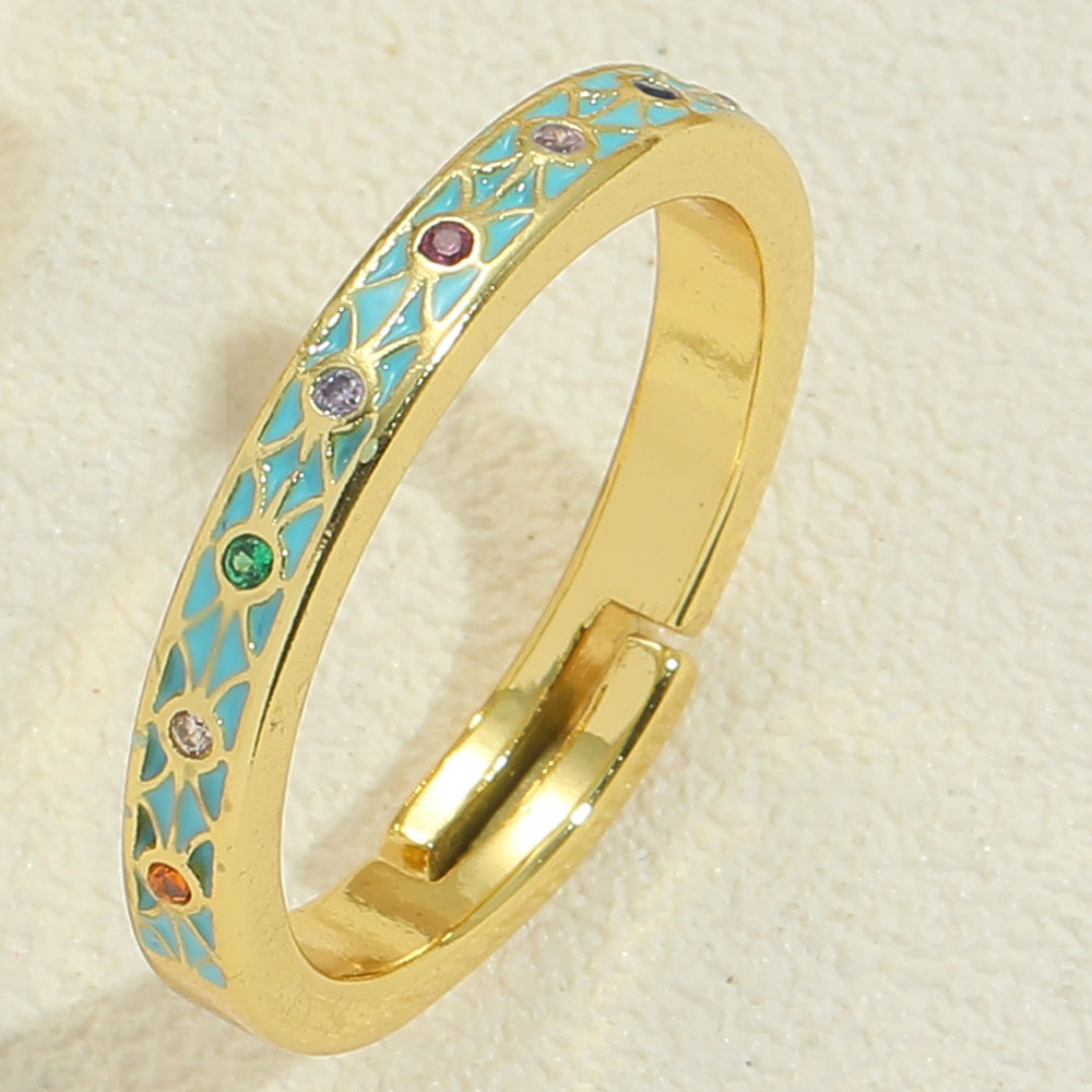 Copper 14K Gold Plated Vintage Style Simple Style Commute Enamel Inlay Geometric Zircon Open Rings display picture 5