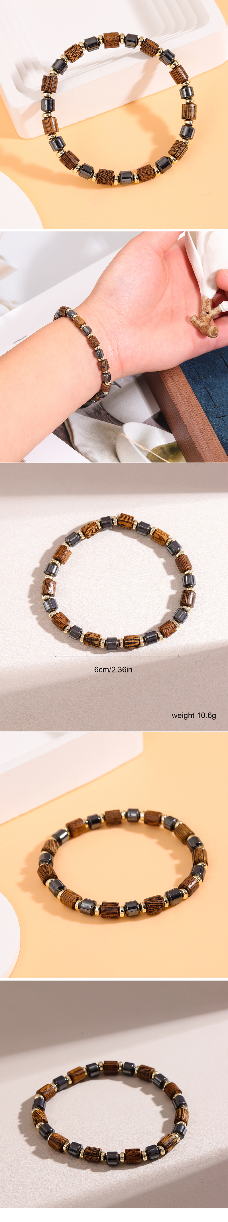 Simple Style Color Block Wood Haematite Women's Bracelets display picture 1
