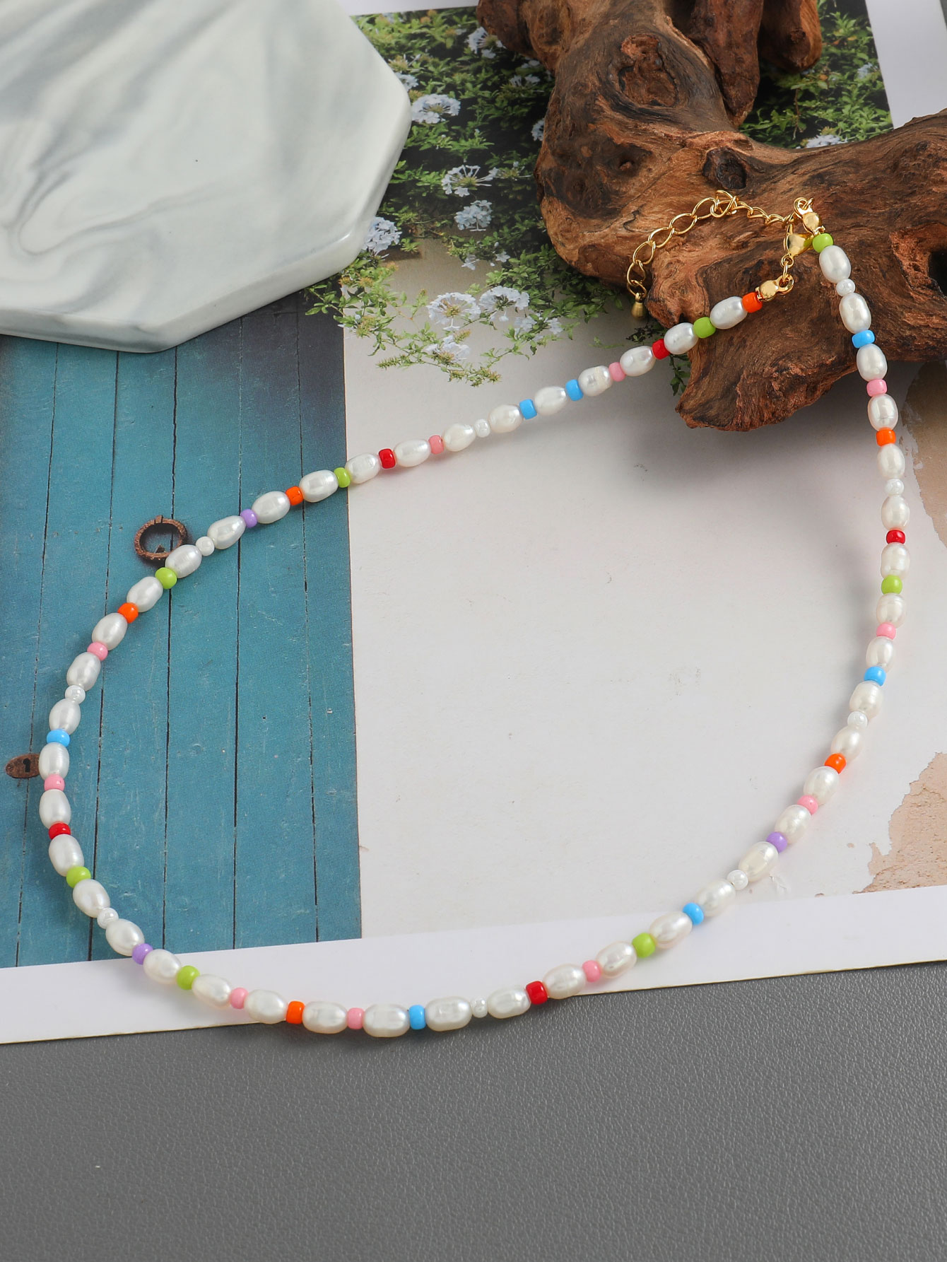 Wholesale Jewelry Cute Vacation Solid Color 304 Stainless Steel Plastic Stone 18K Gold Plated Beaded Necklace display picture 2