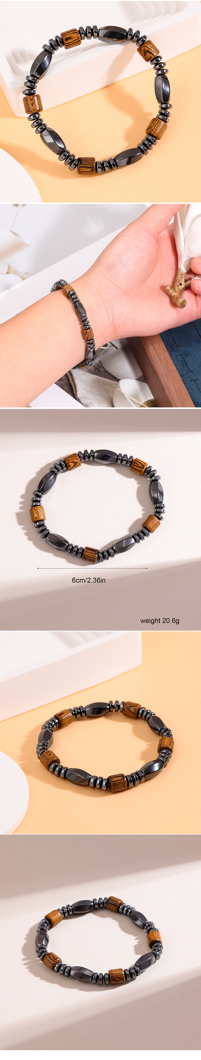 Simple Style Color Block Wood Haematite Men's Bracelets display picture 1