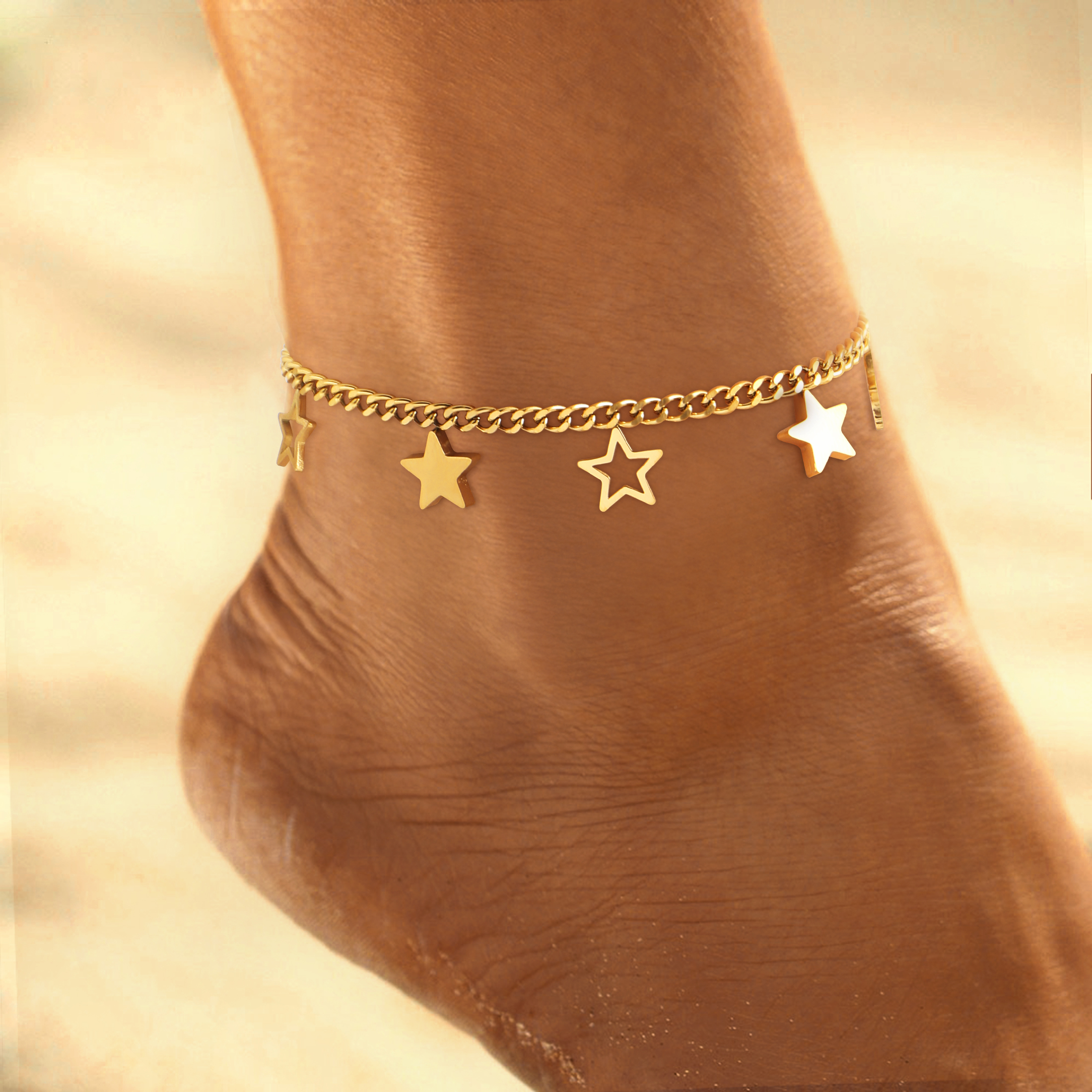 Beach Simple Style Star 304 Stainless Steel Inlay Shell 18K Gold Plated Women's Anklet display picture 2