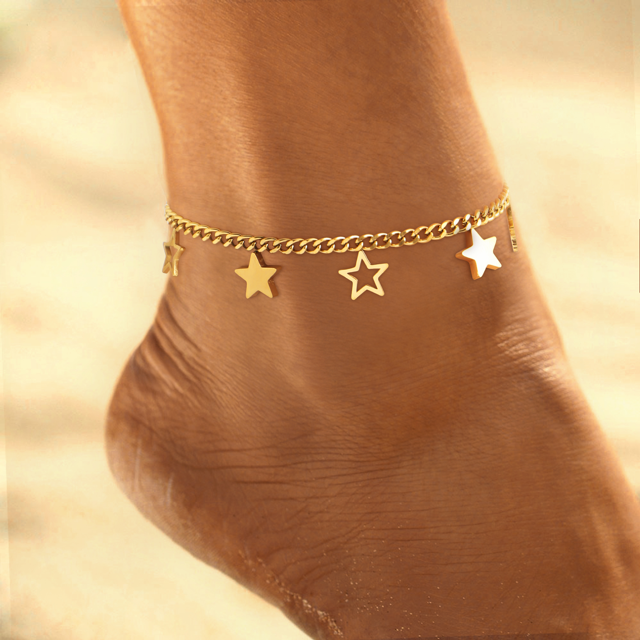 Playa Estilo Simple Estrella Acero Inoxidable 304 Embutido Cascarón Chapados en oro de 18k Mujeres Calcetín display picture 2