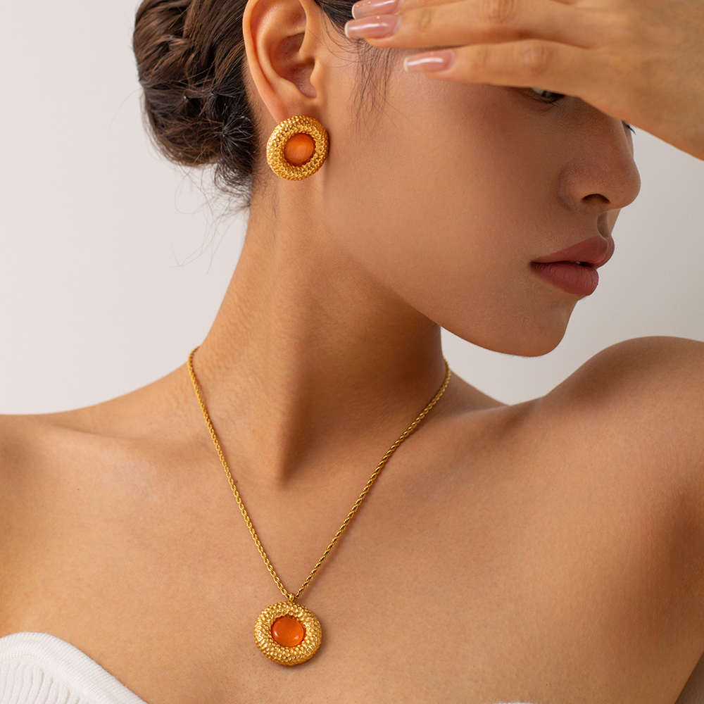 Edelstahl 304 18 Karat Vergoldet Einfacher Stil Klassischer Stil Inlay Einfarbig Opal Halskette Mit Anhänger display picture 9