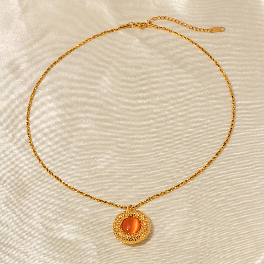 Edelstahl 304 18 Karat Vergoldet Einfacher Stil Klassischer Stil Inlay Einfarbig Opal Halskette Mit Anhänger display picture 10