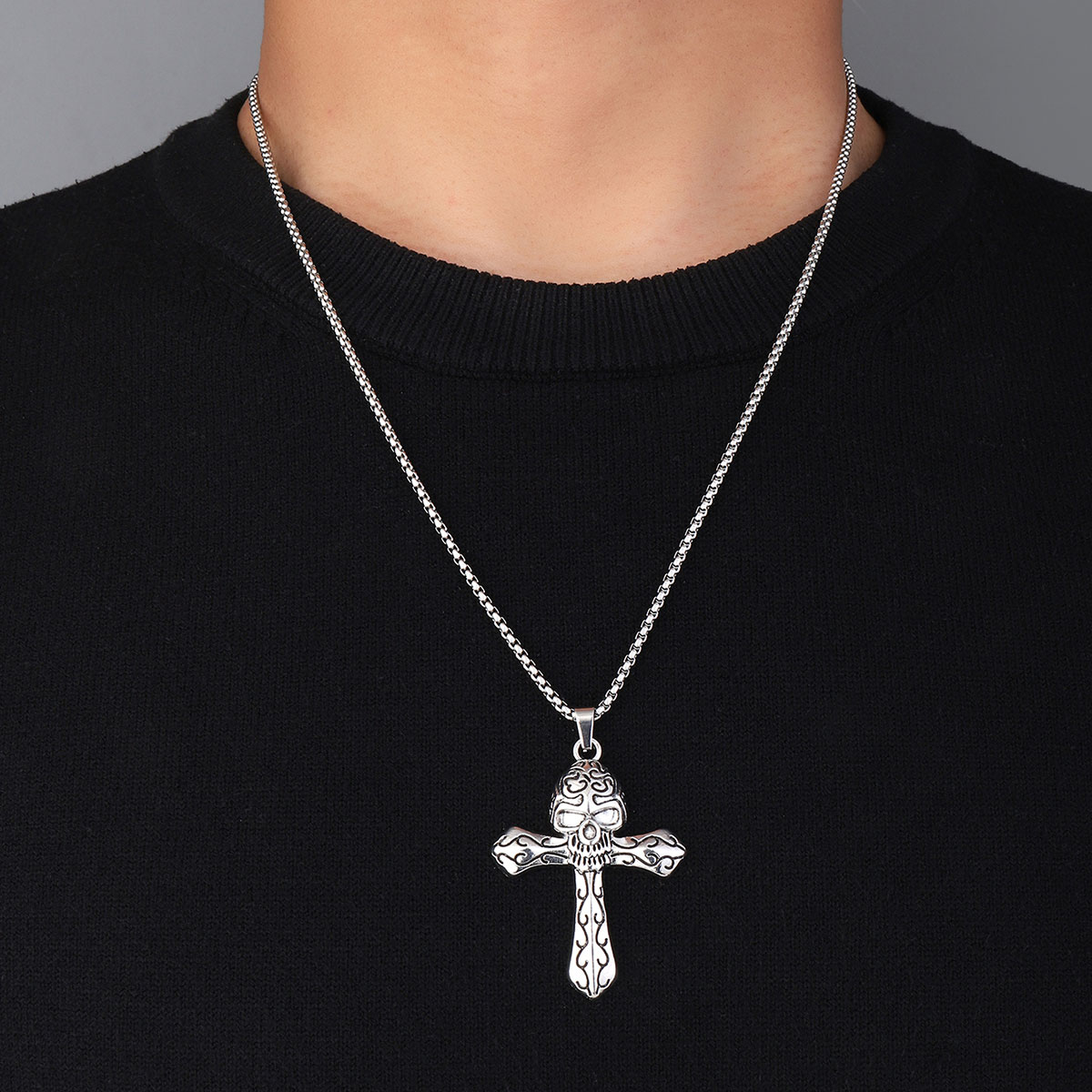 Hip-Hop Skull Cross 201 Stainless Steel Zinc Alloy Polishing Men's Necklace display picture 3