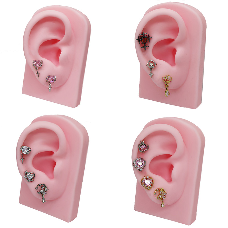 1 Piece Ear Cartilage Rings & Studs Sexy Heart Shape Floral Butterfly Glass Titanium Steel Copper Inlay Rhinestones Zircon White Gold Plated Gold Plated display picture 3