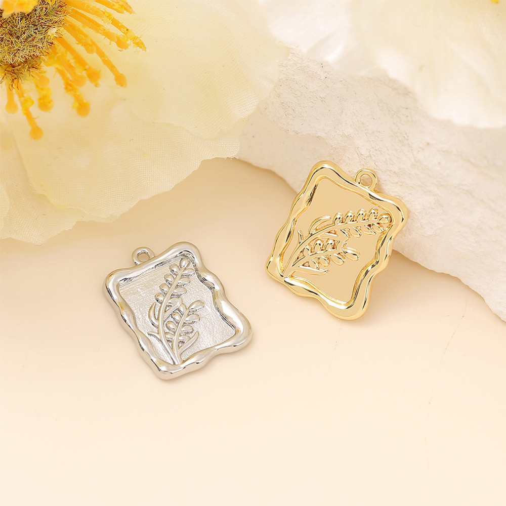 1 Piece 18 * 13mm Copper 18K Gold Plated White Gold Plated Flower Rectangle Grain Polished Pendant display picture 5