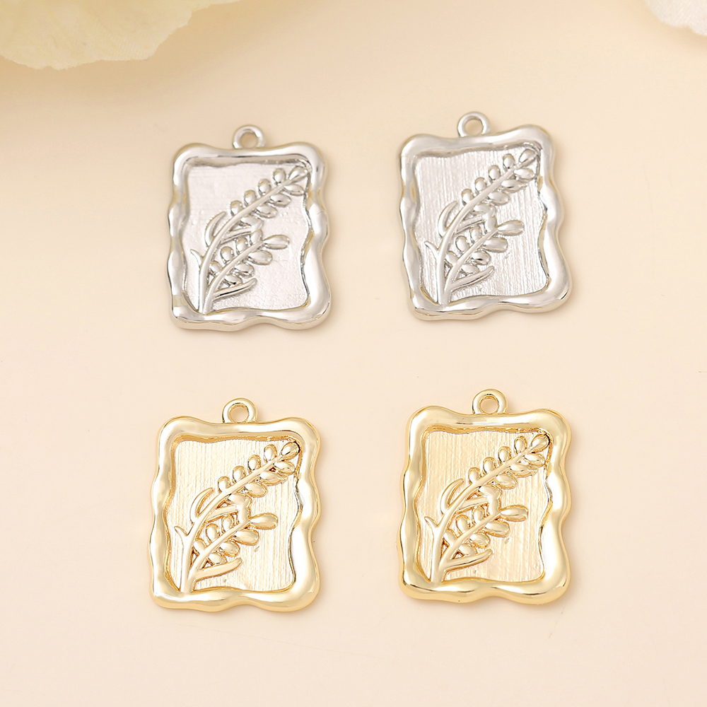1 Piece 18 * 13mm Copper 18K Gold Plated White Gold Plated Flower Rectangle Grain Polished Pendant display picture 4