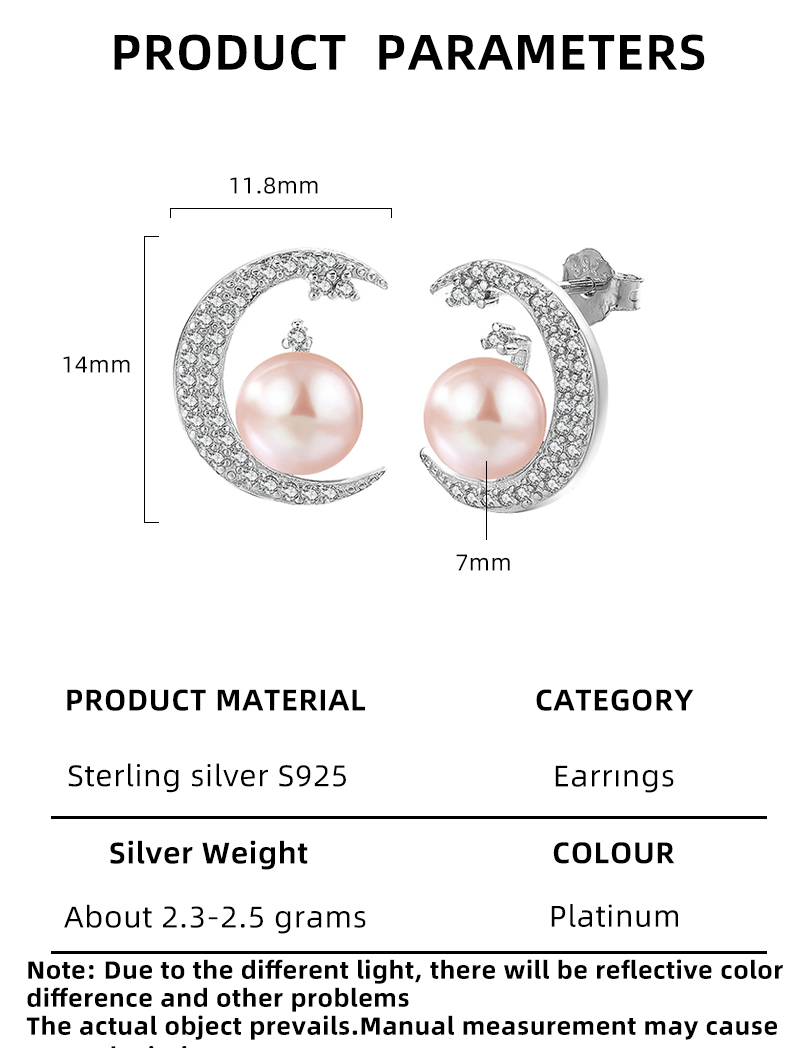 1 Paire Élégant Mignon Lune Incruster Argent Sterling Perle Zircon Or Blanc Plaqué Boucles D'Oreilles display picture 2