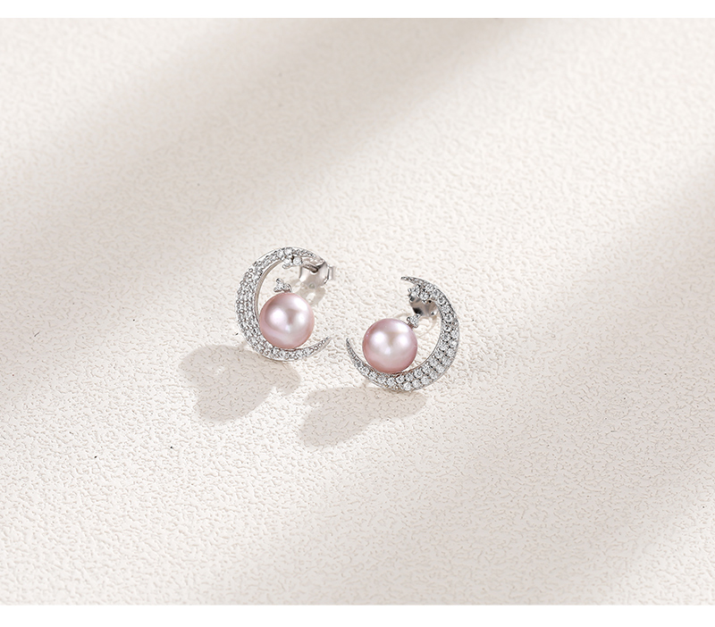 1 Pair Elegant Cute Moon Inlay Sterling Silver Pearl Zircon White Gold Plated Ear Studs display picture 7