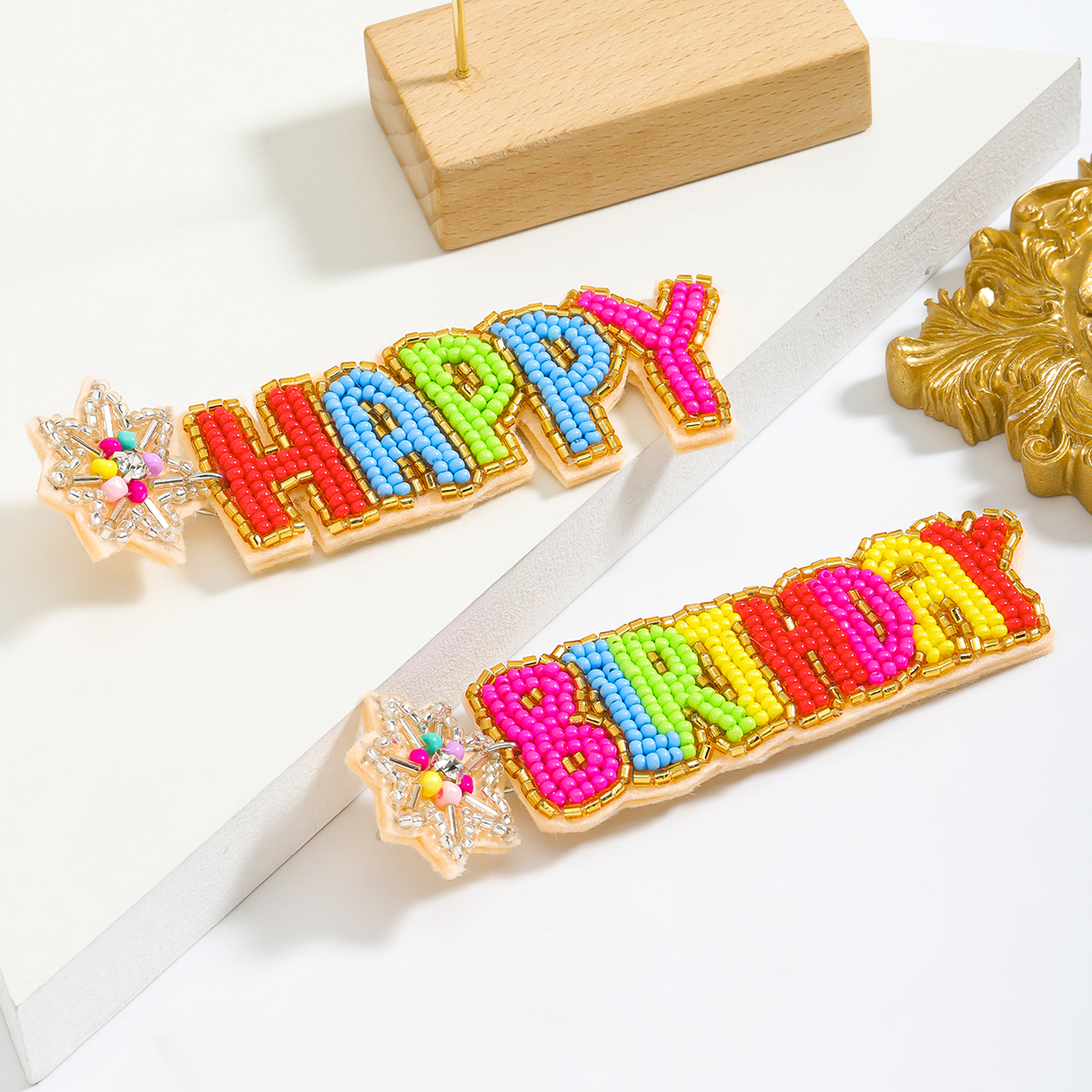 1 Pair IG Style Cute Letter Cake Beaded Seed Bead Drop Earrings display picture 2