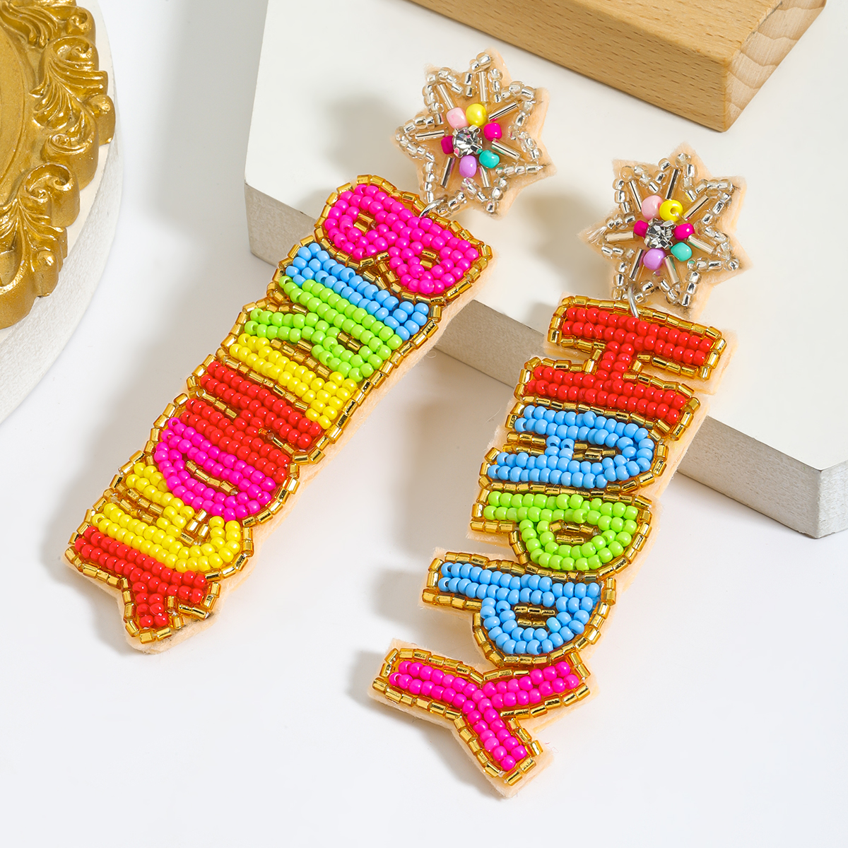 1 Pair IG Style Cute Letter Cake Beaded Seed Bead Drop Earrings display picture 5