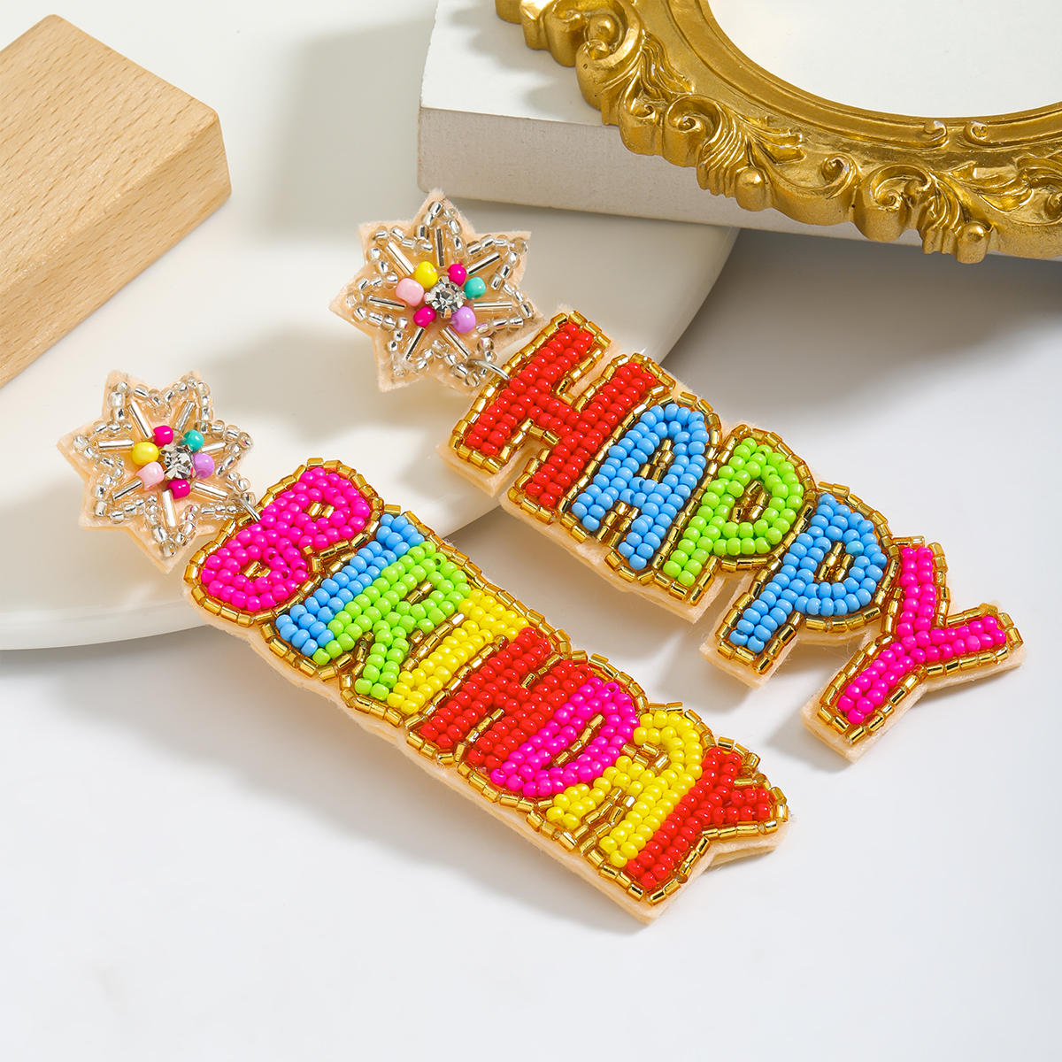 1 Pair IG Style Cute Letter Cake Beaded Seed Bead Drop Earrings display picture 4