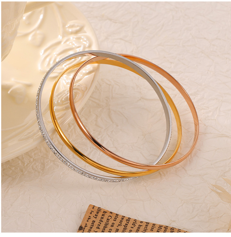 Titanium Steel 18K Gold Plated Simple Style Classic Style Plating Inlay Solid Color Rhinestones Bangle display picture 2