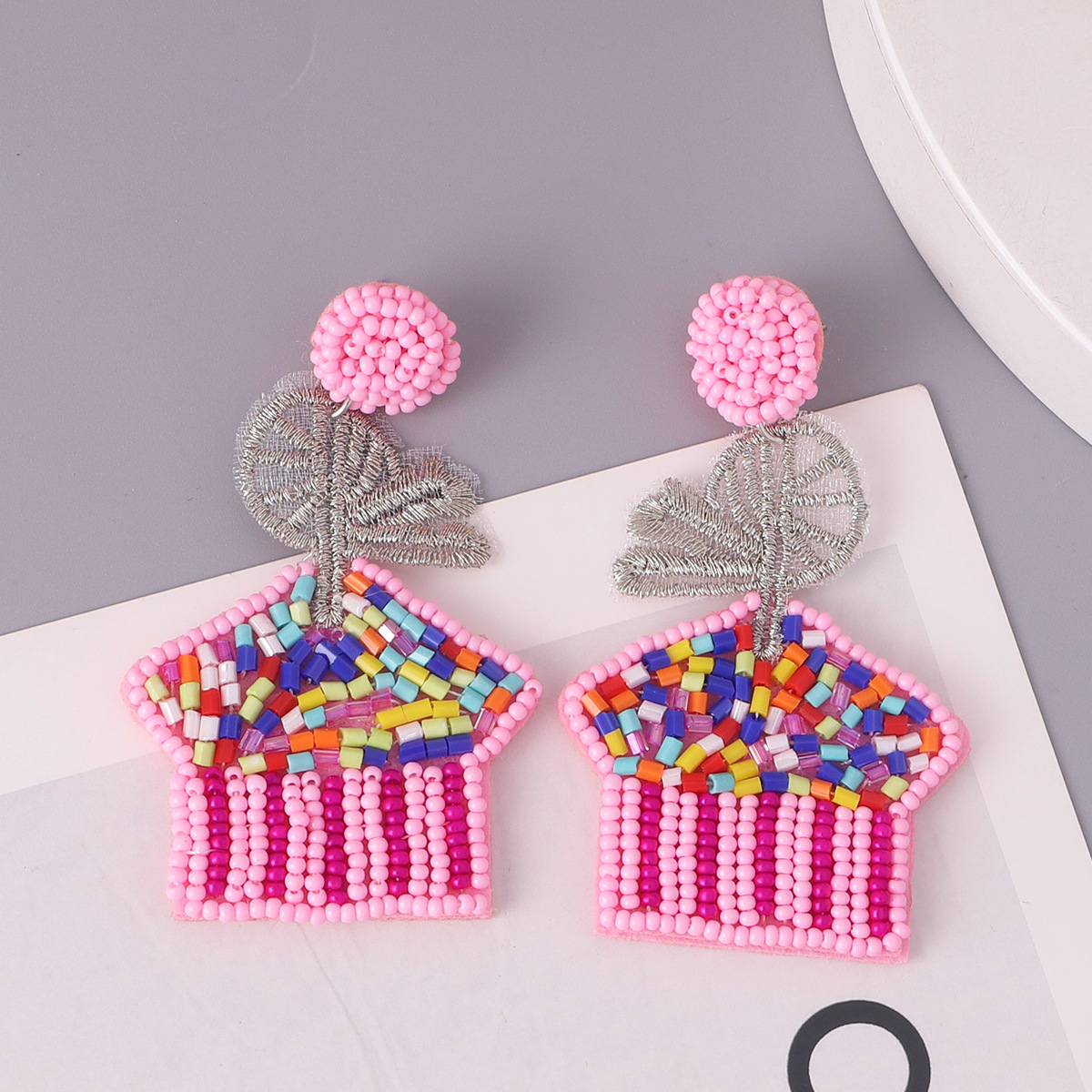 1 Pair IG Style Casual Letter Cake Beaded Handmade Inlay Plastic Seed Bead Rhinestones Drop Earrings display picture 4