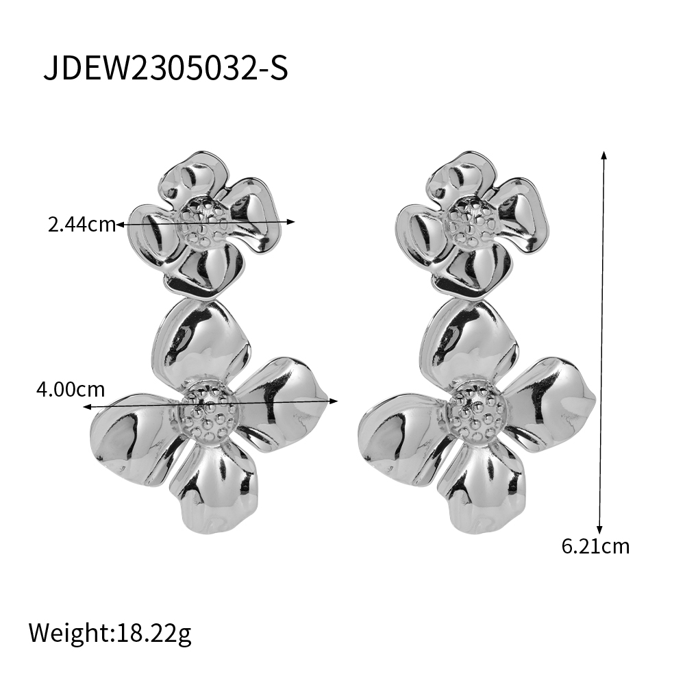 1 Pair Simple Style Classic Style Flower Plating 304 Stainless Steel Drop Earrings display picture 2