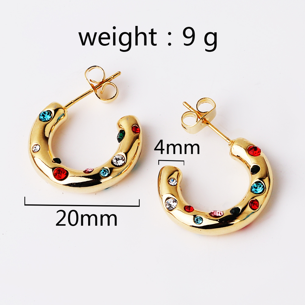 1 Pair IG Style Cute Luxurious Gem Colorful Inlay Artificial Gemstones Artificial Crystal Copper Zircon 18K Gold Plated White Gold Plated Hoop Earrings display picture 1