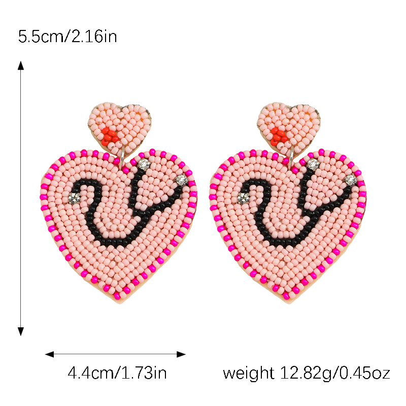 1 Pair IG Style Casual Heart Shape Beaded Inlay Seed Bead Rhinestones Drop Earrings display picture 7