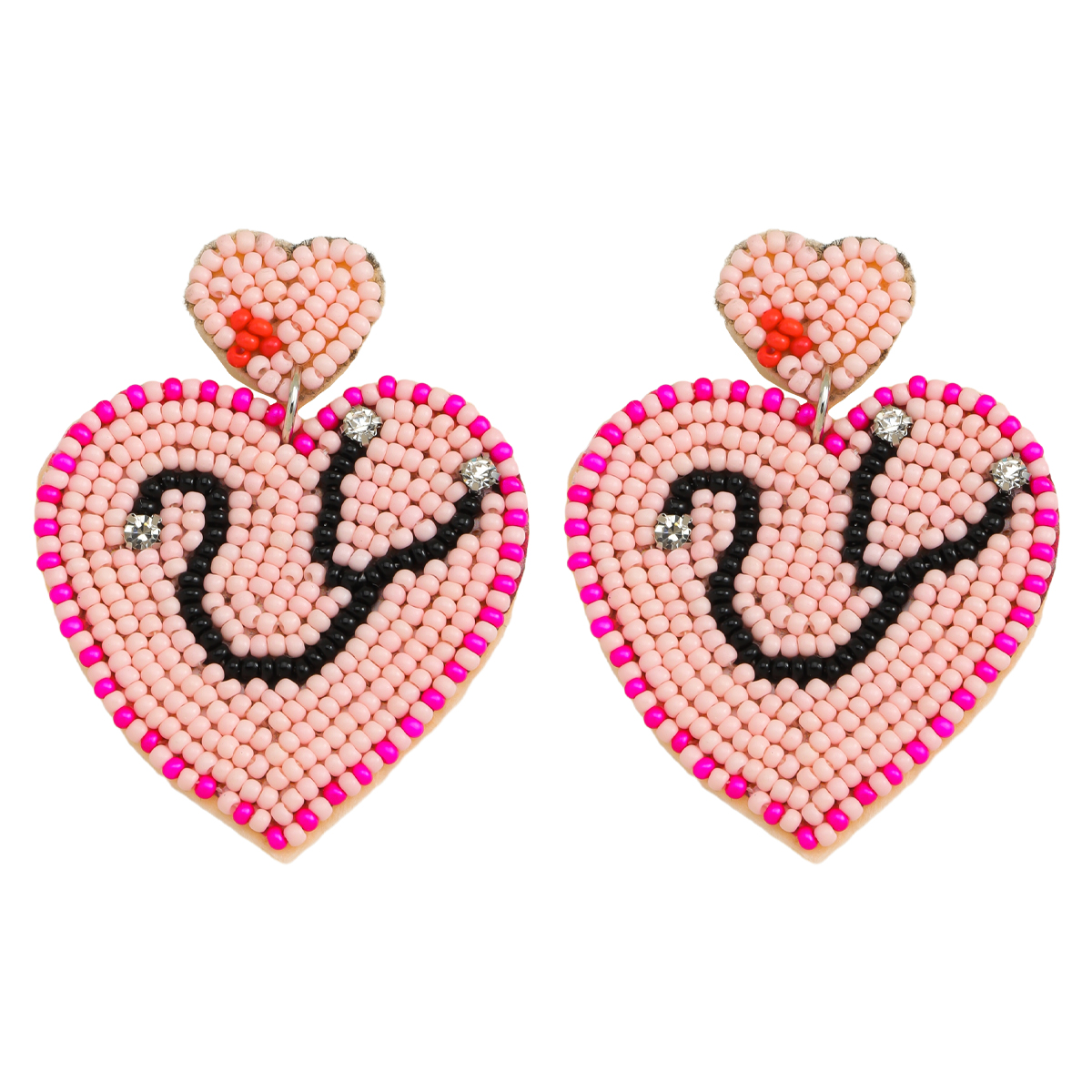 1 Pair IG Style Casual Heart Shape Beaded Inlay Seed Bead Rhinestones Drop Earrings display picture 9