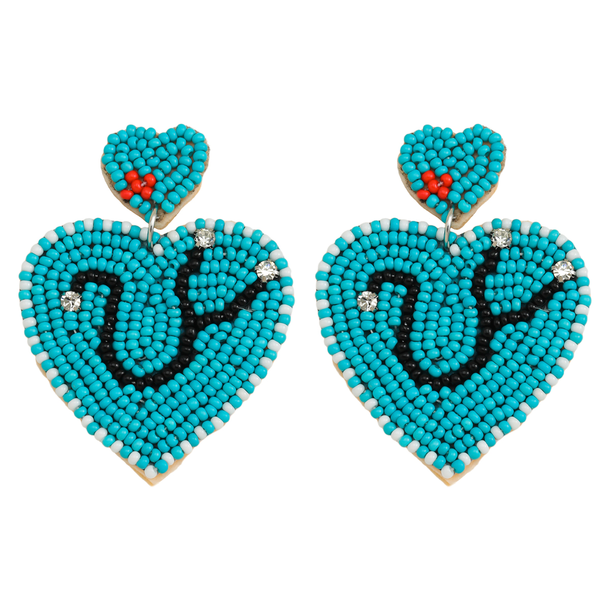 1 Pair IG Style Casual Heart Shape Beaded Inlay Seed Bead Rhinestones Drop Earrings display picture 8