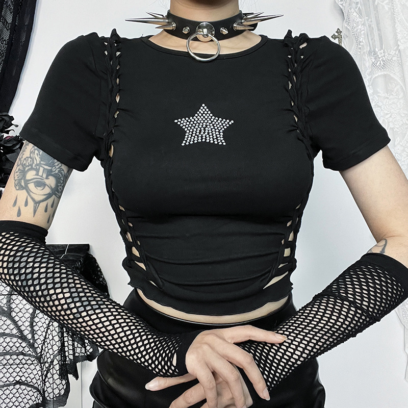 Women's T-shirt Short Sleeve T-Shirts Hollow Out Diamond Streetwear Star display picture 2