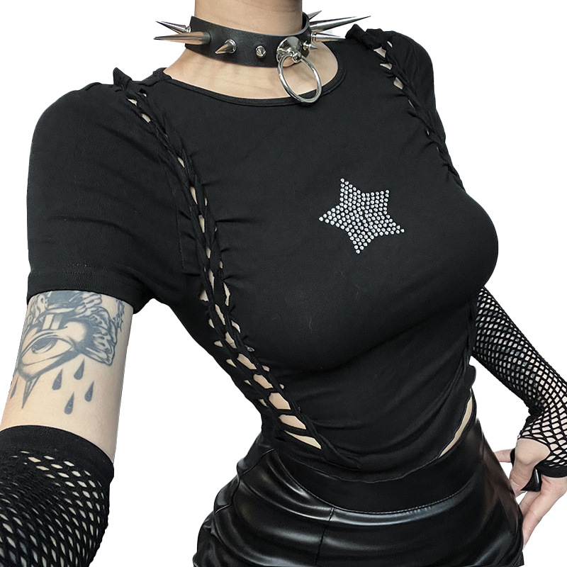 Women's T-shirt Short Sleeve T-Shirts Hollow Out Diamond Streetwear Star display picture 8