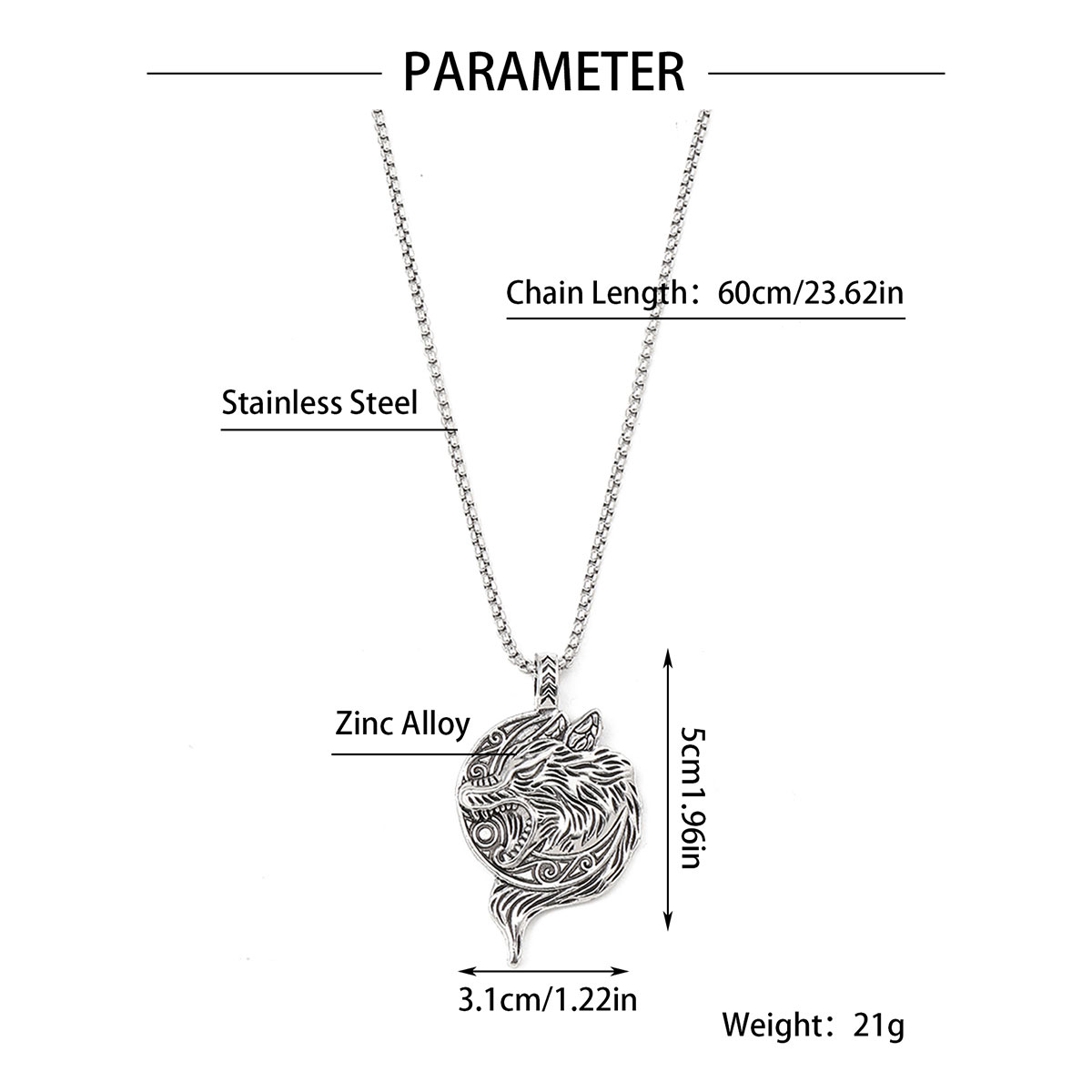 Hip-Hop Wolf 201 Stainless Steel Zinc Alloy Polishing Men's Pendant Necklace display picture 2