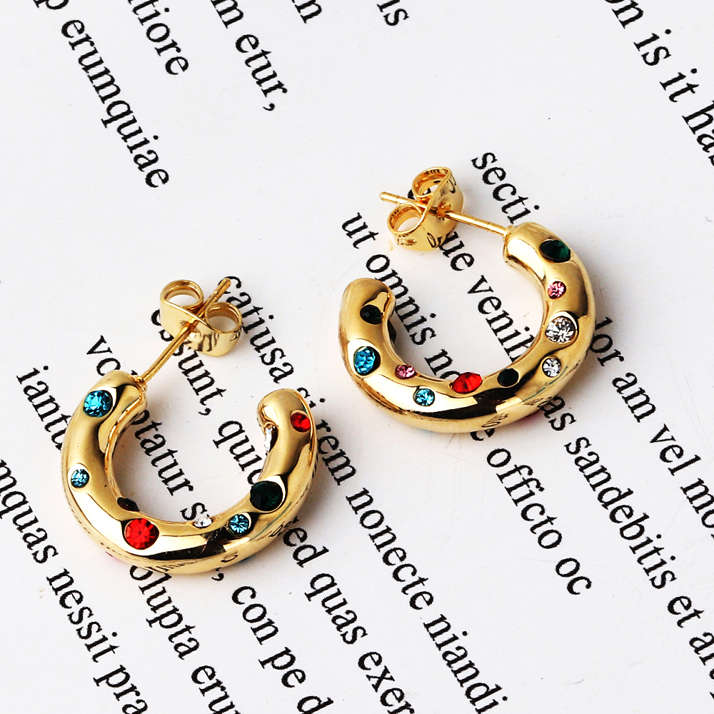 1 Pair IG Style Cute Luxurious Gem Colorful Inlay Artificial Gemstones Artificial Crystal Copper Zircon 18K Gold Plated White Gold Plated Hoop Earrings display picture 6