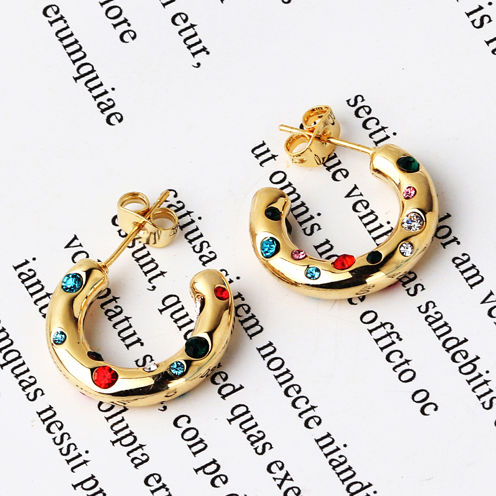 1 Pair IG Style Cute Luxurious Gem Colorful Inlay Artificial Gemstones Artificial Crystal Copper Zircon 18K Gold Plated White Gold Plated Hoop Earrings display picture 7