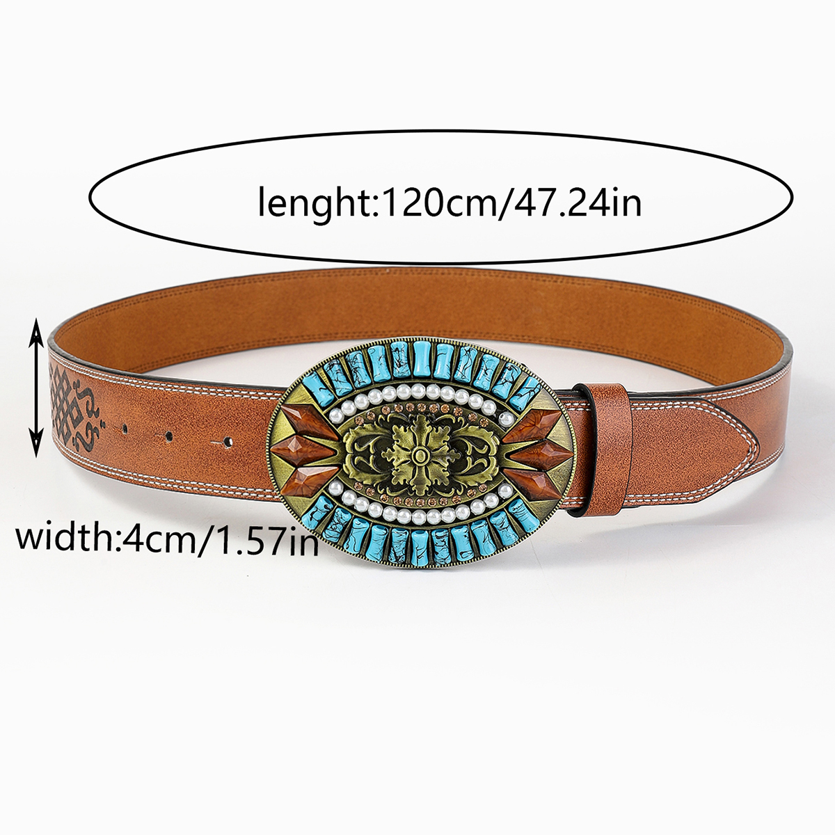 Retro Bohemian Solid Color Pu Leather Inlay Turquoise Unisex Leather Belts display picture 6