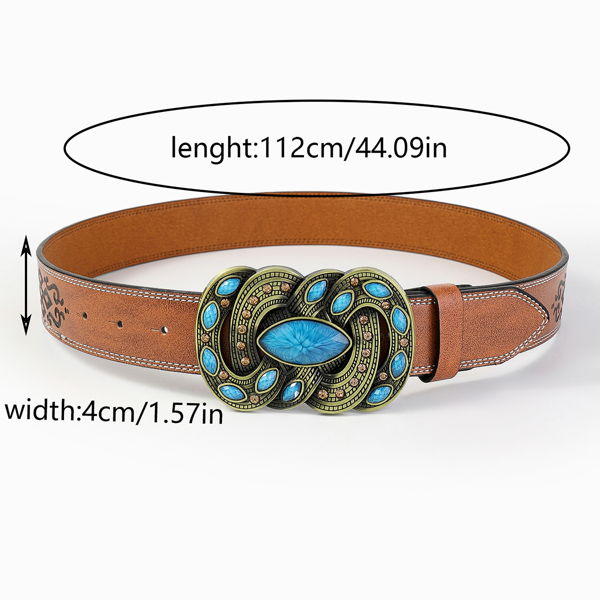 Retro Bohemian Solid Color Pu Leather Inlay Turquoise Unisex Leather Belts display picture 7