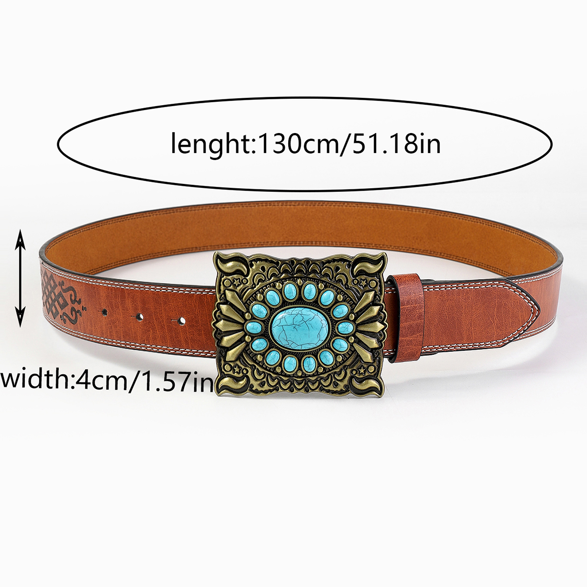 Retro Bohemian Solid Color Pu Leather Inlay Turquoise Unisex Leather Belts display picture 3