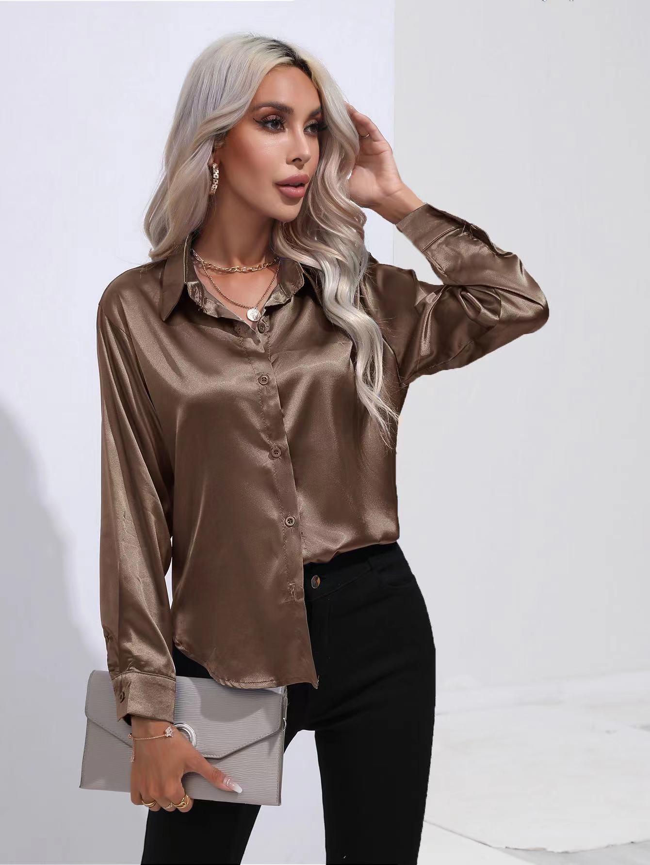 Women's Blouse Long Sleeve Blouses Basic Simple Style Solid Color display picture 20