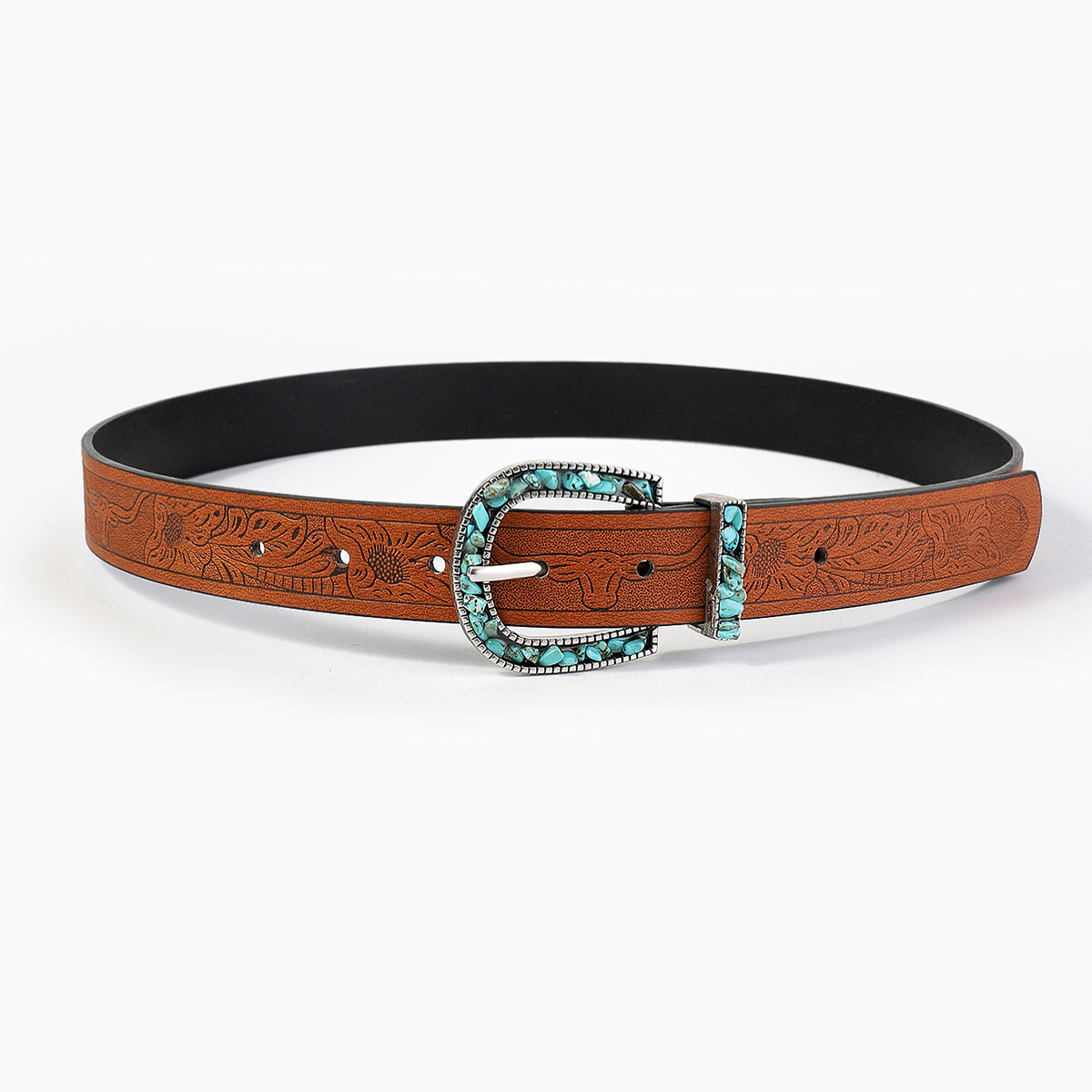 Vintage Style Bohemian Solid Color Pu Leather Turquoise Women's Leather Belts display picture 12
