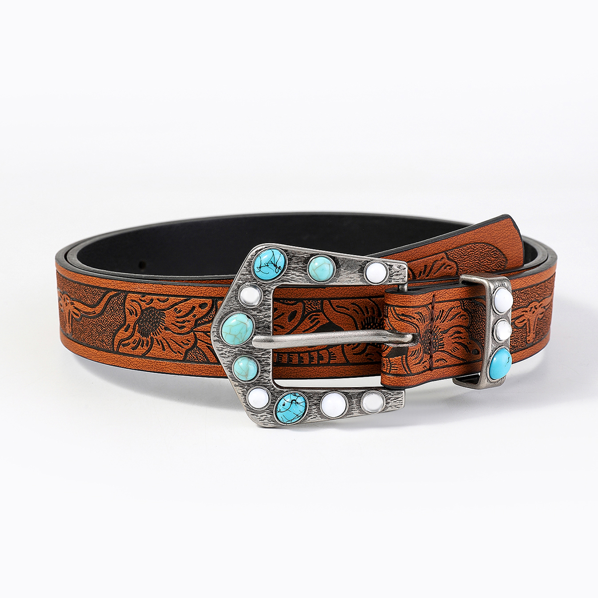 Vintage Style Bohemian Solid Color Pu Leather Turquoise Women's Leather Belts display picture 6