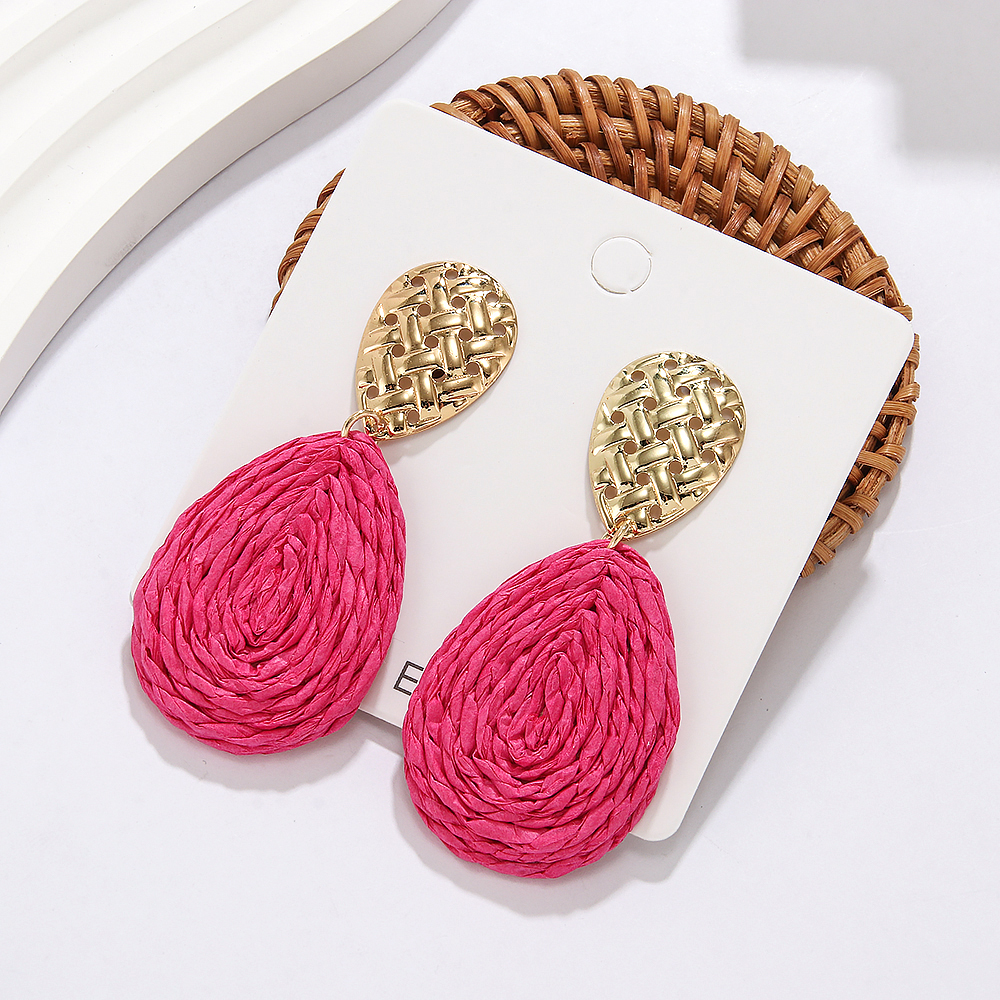 1 Pair Hawaiian Tropical Water Droplets Water Drop Alloy Raffia 14K Gold Plated Drop Earrings display picture 4
