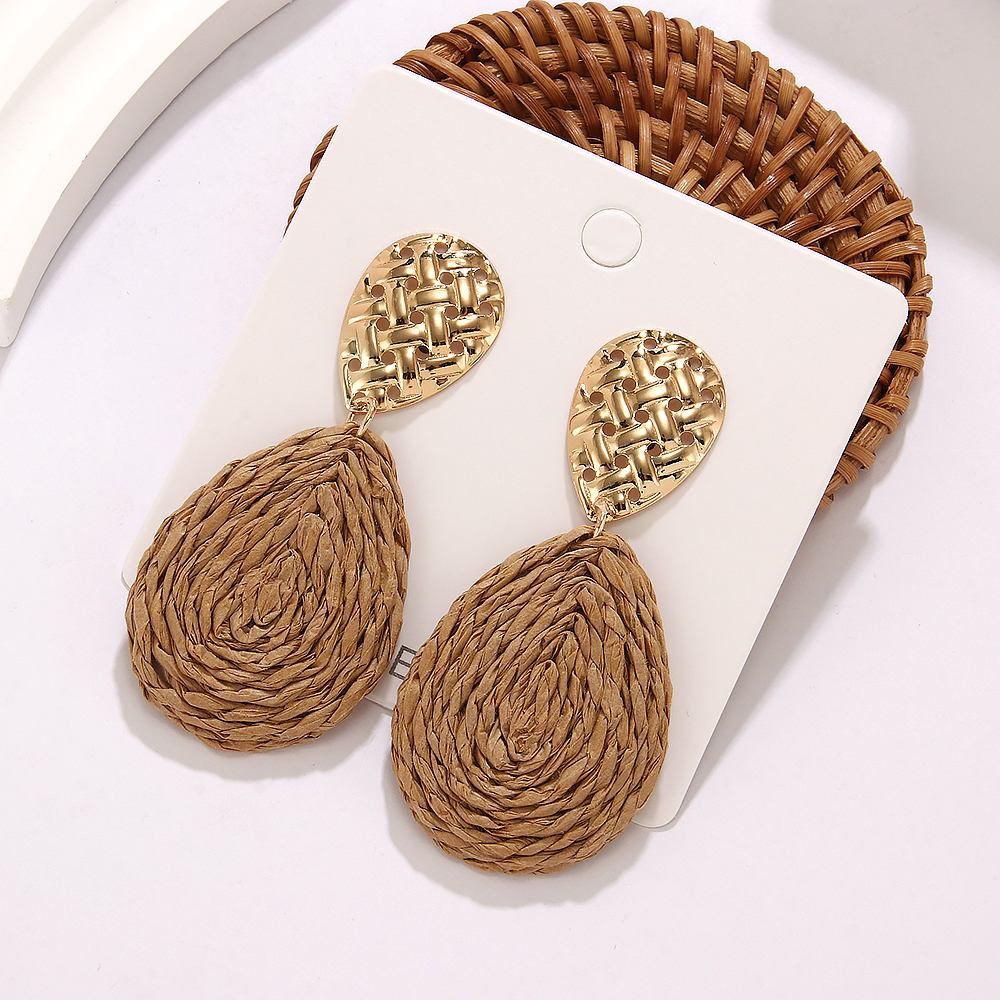 1 Pair Hawaiian Tropical Water Droplets Water Drop Alloy Raffia 14K Gold Plated Drop Earrings display picture 3