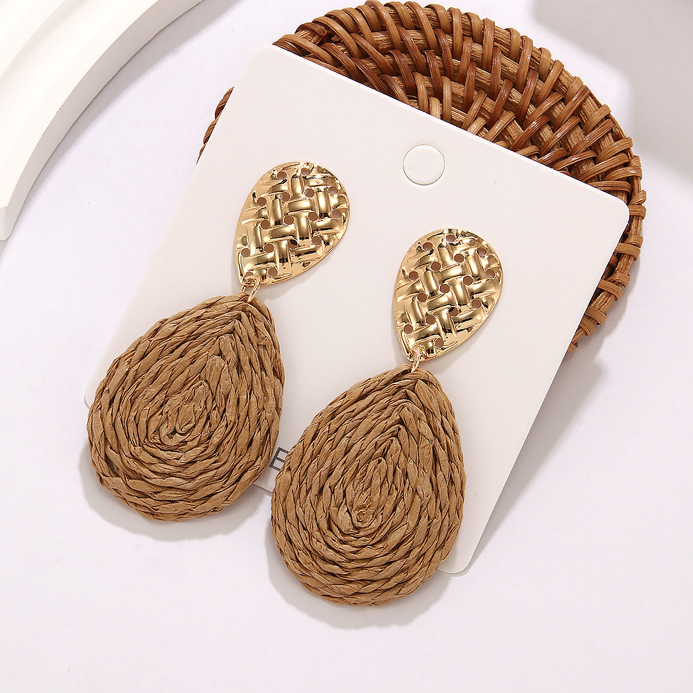 1 Paire Hawaïen Tropical Les Gouttelettes D'Eau Goutte D'Eau Alliage Raphia Plaqué Or 14K Boucles D'oreilles display picture 3