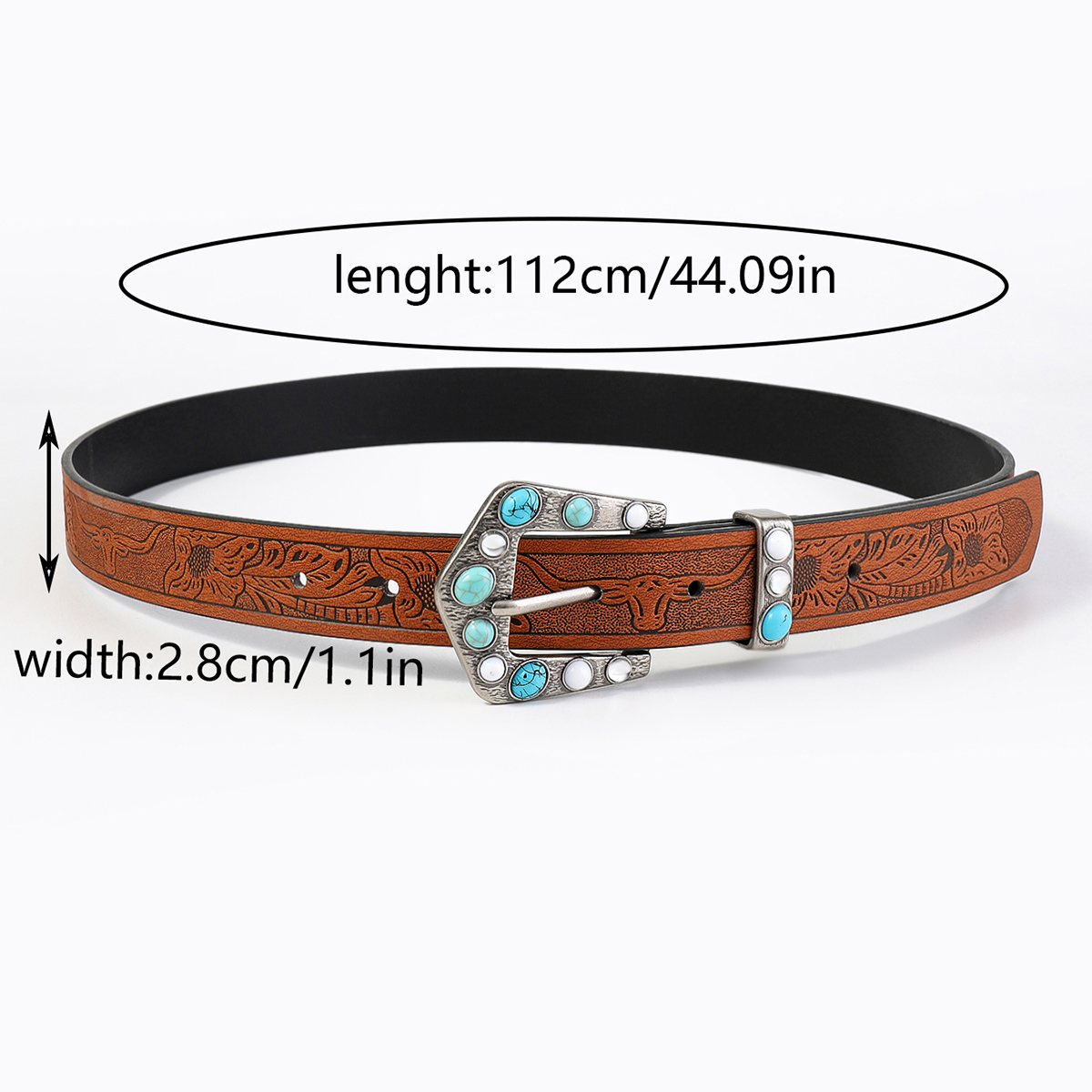 Vintage Style Bohemian Solid Color Pu Leather Turquoise Women's Leather Belts display picture 7