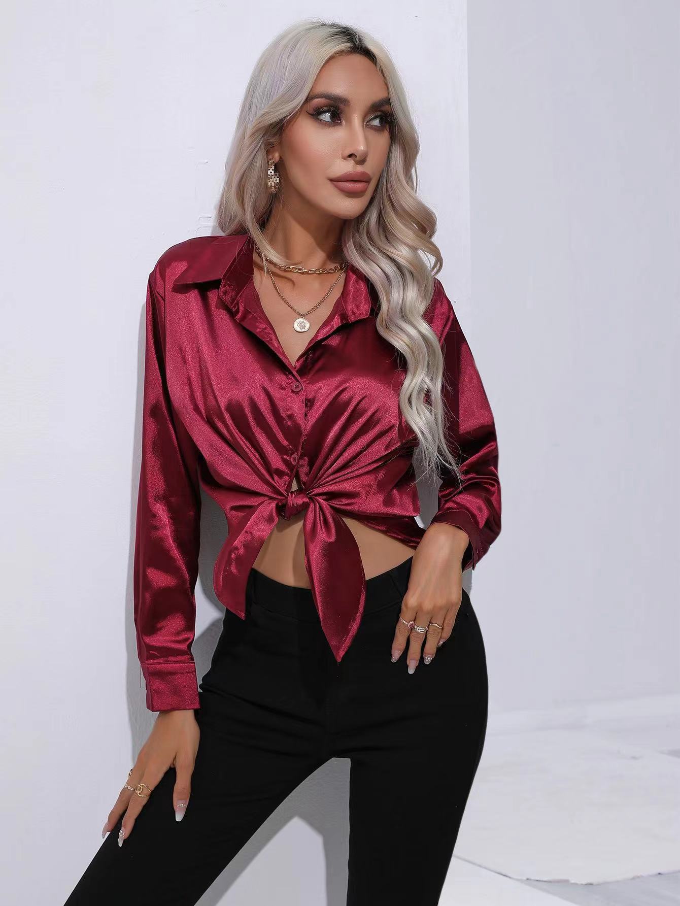 Women's Blouse Long Sleeve Blouses Basic Simple Style Solid Color display picture 22