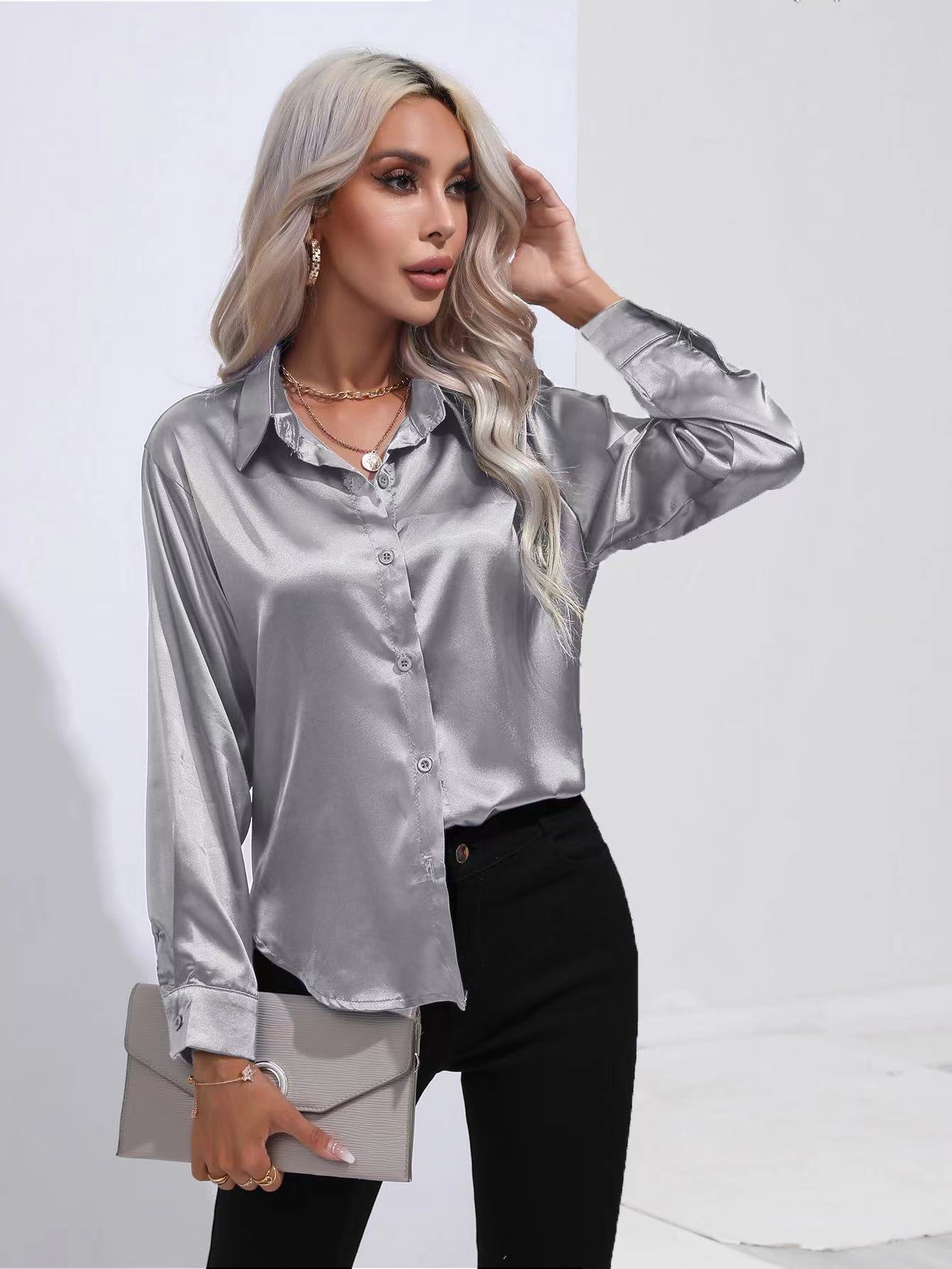 Women's Blouse Long Sleeve Blouses Basic Simple Style Solid Color display picture 21