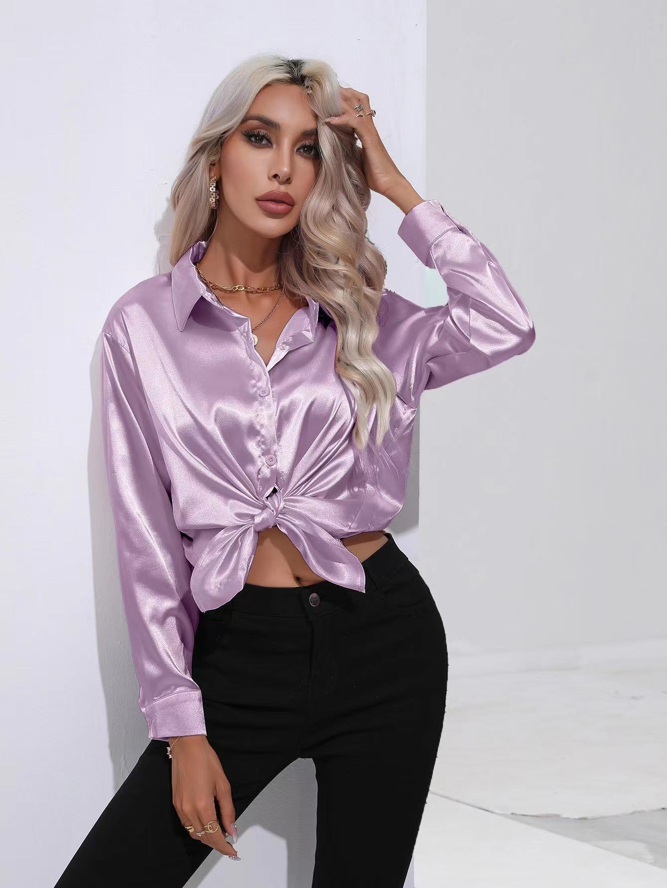 Women's Blouse Long Sleeve Blouses Basic Simple Style Solid Color display picture 9