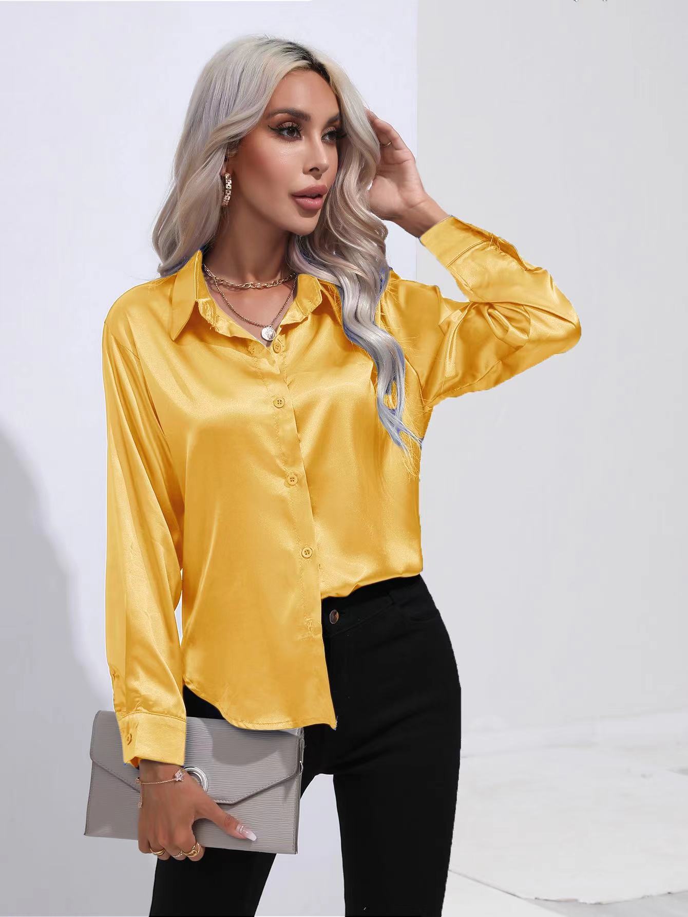 Women's Blouse Long Sleeve Blouses Basic Simple Style Solid Color display picture 13