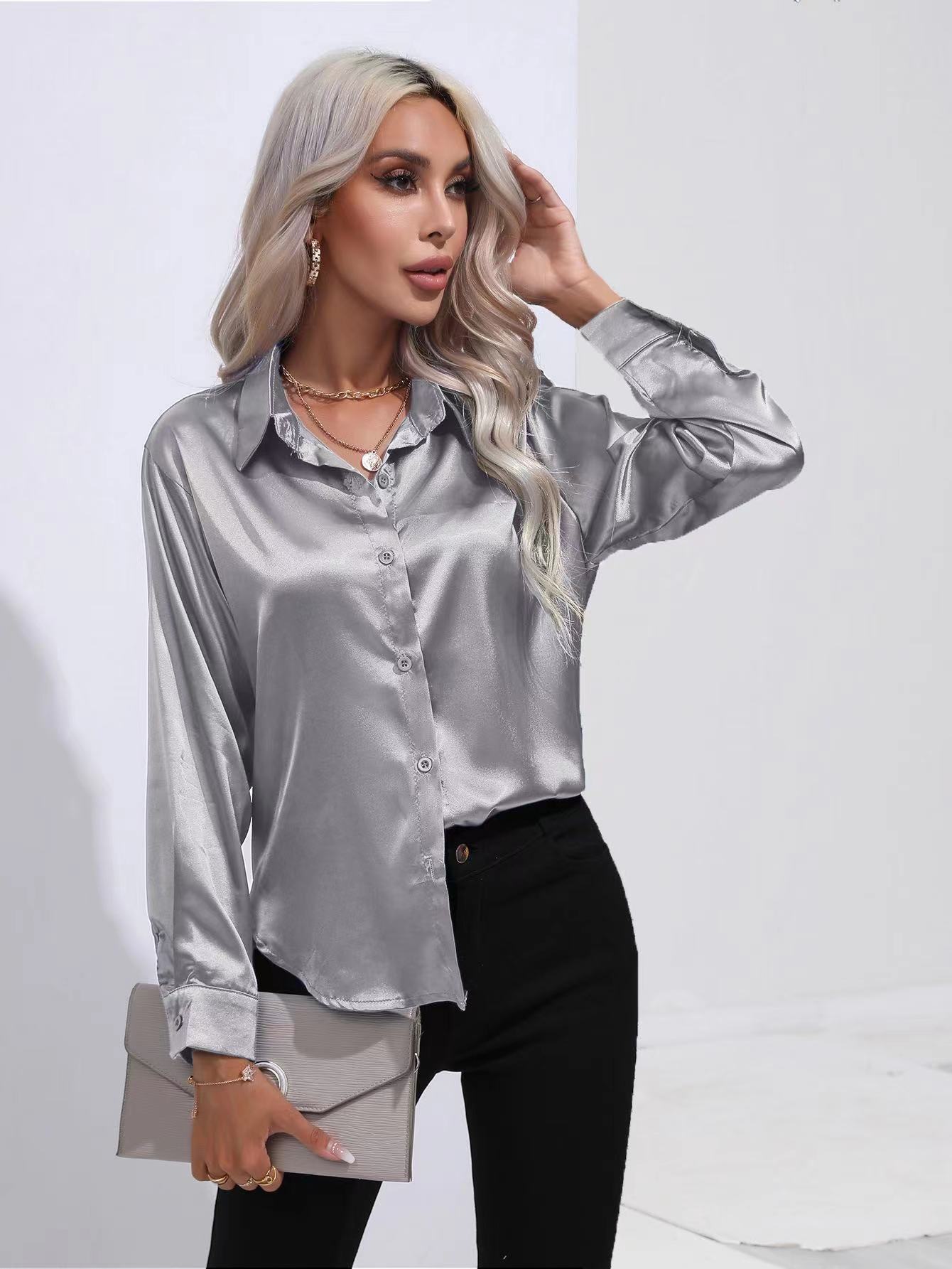 Women's Blouse Long Sleeve Blouses Basic Simple Style Solid Color display picture 11