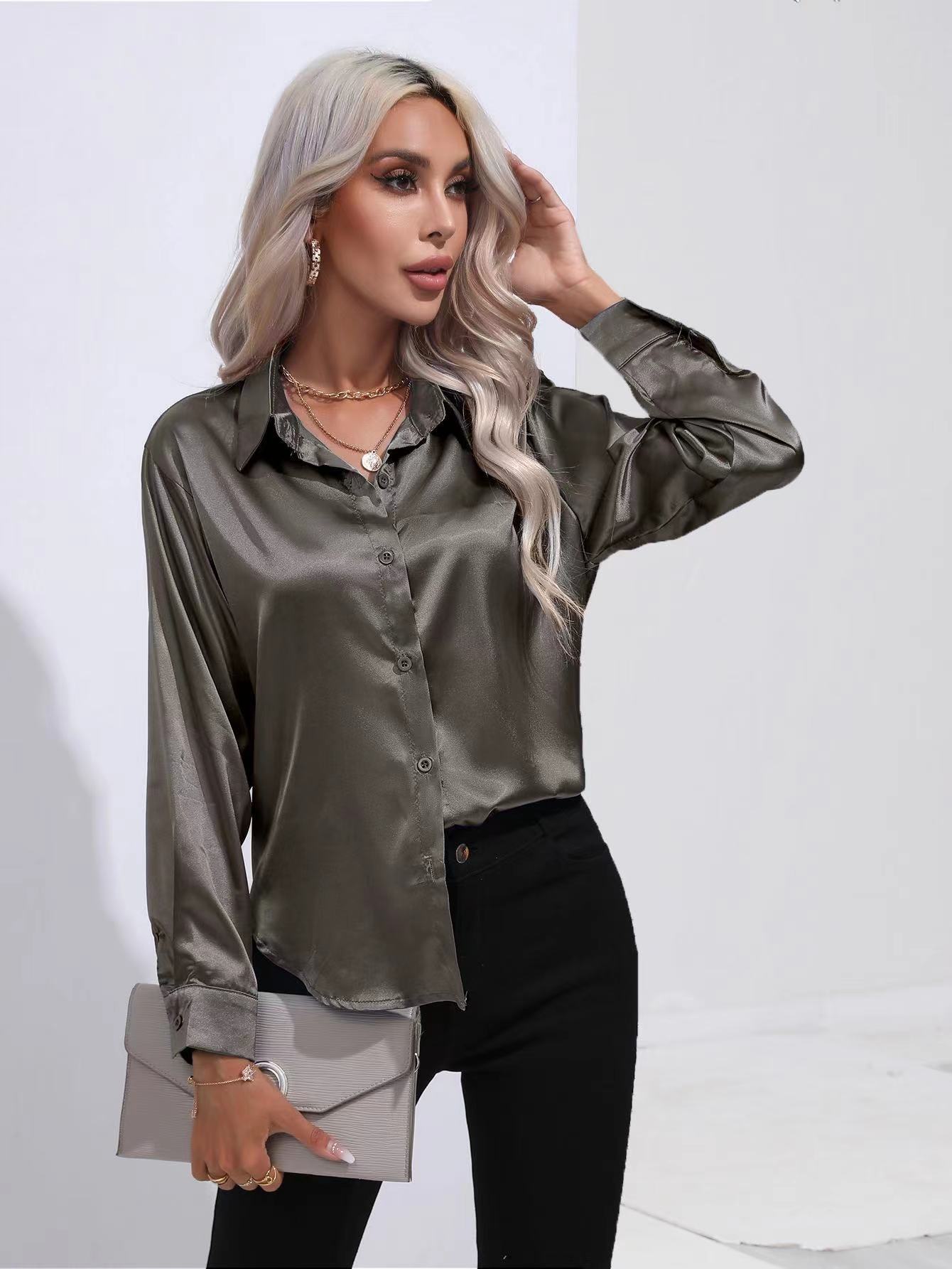 Women's Blouse Long Sleeve Blouses Basic Simple Style Solid Color display picture 12