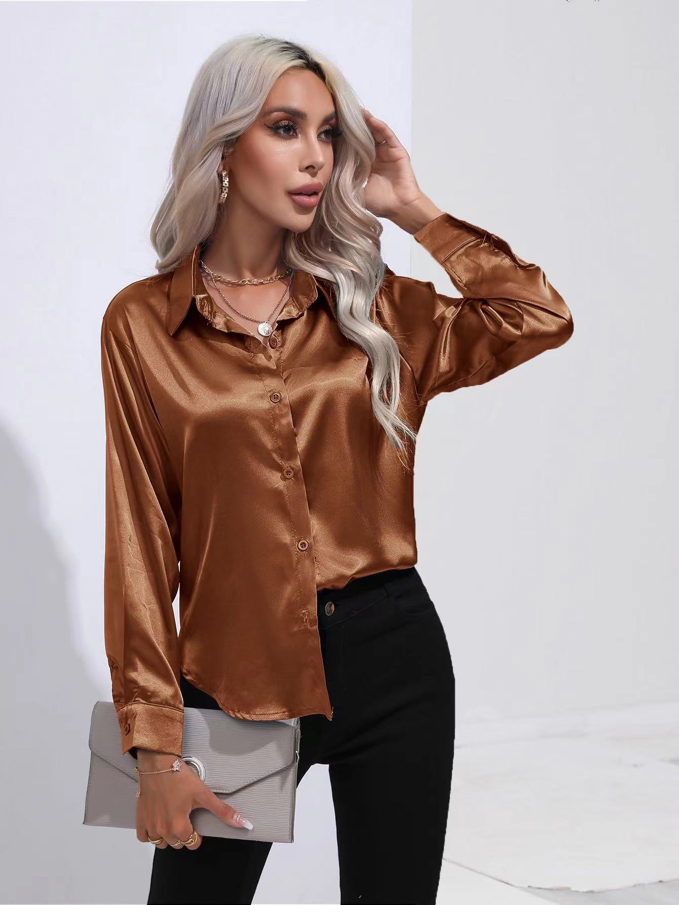Women's Blouse Long Sleeve Blouses Basic Simple Style Solid Color display picture 10