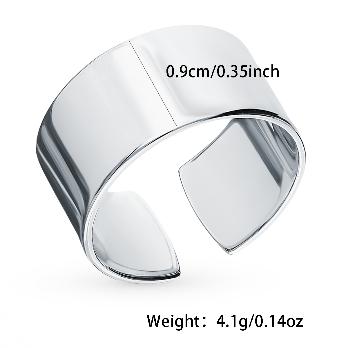 Sterling Silver White Gold Plated Casual Plating Solid Color Wide Band Rings display picture 1